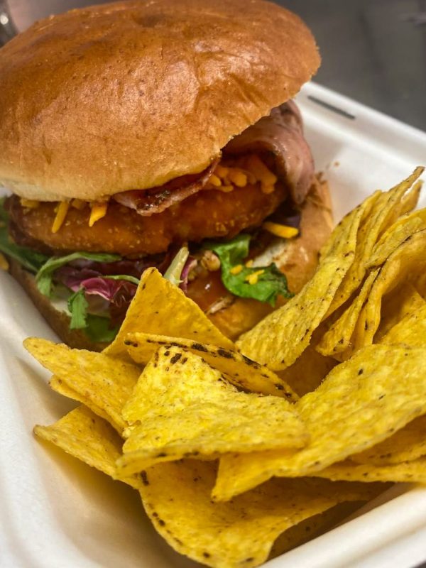 chicken burger and tortillas